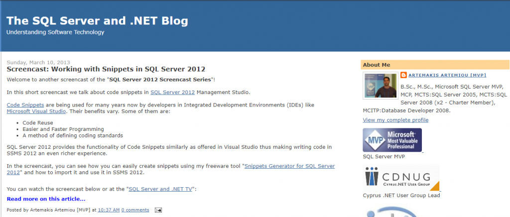 The SQL Server and .NET Blog